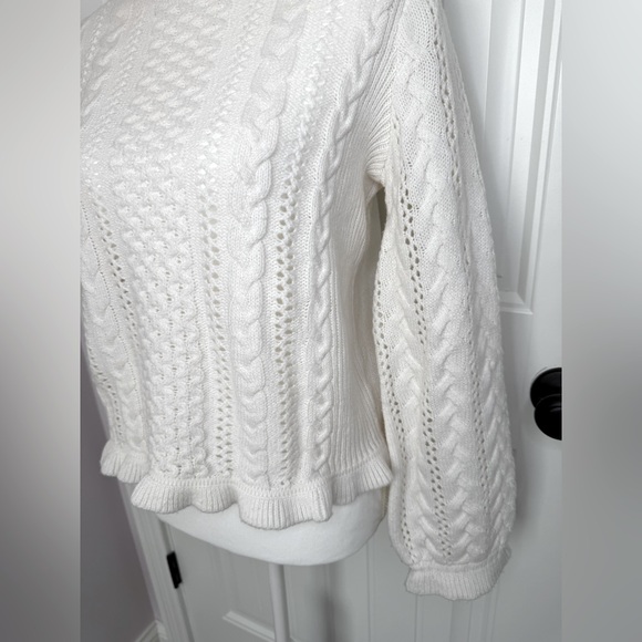 Women's White Cable Knit Sweater - Picture 2 of 5